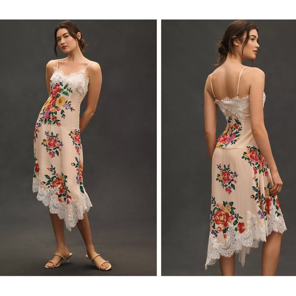 NWT By Anthropologie Sleeveless V-Neck Lace Slip Midi Dress Vintage Lace Sz S